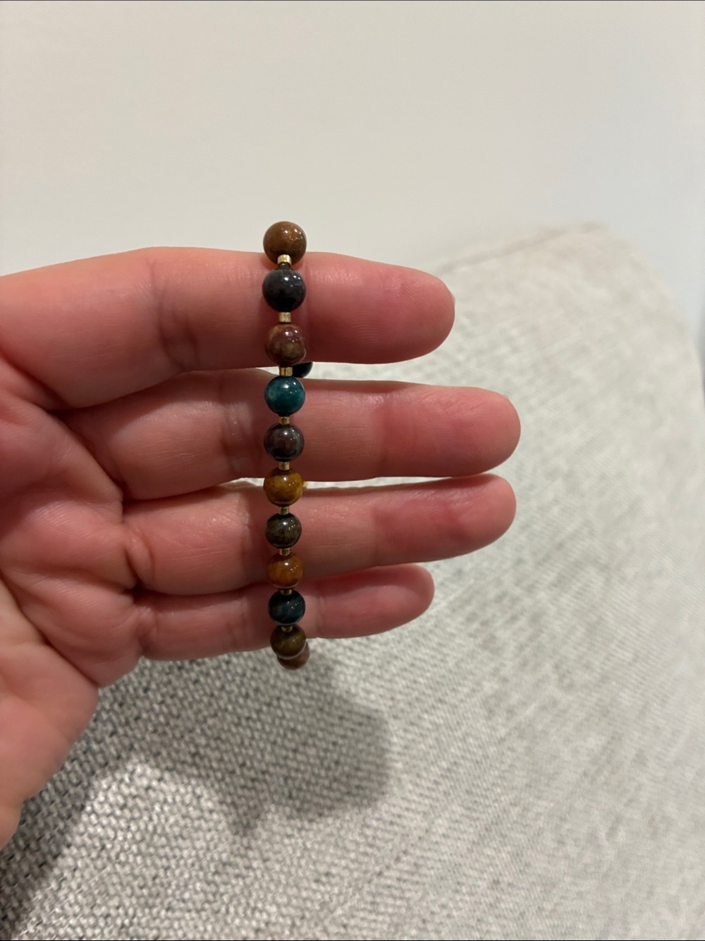 Ocean Agate Stone Bead Bracelet with Gold Accents